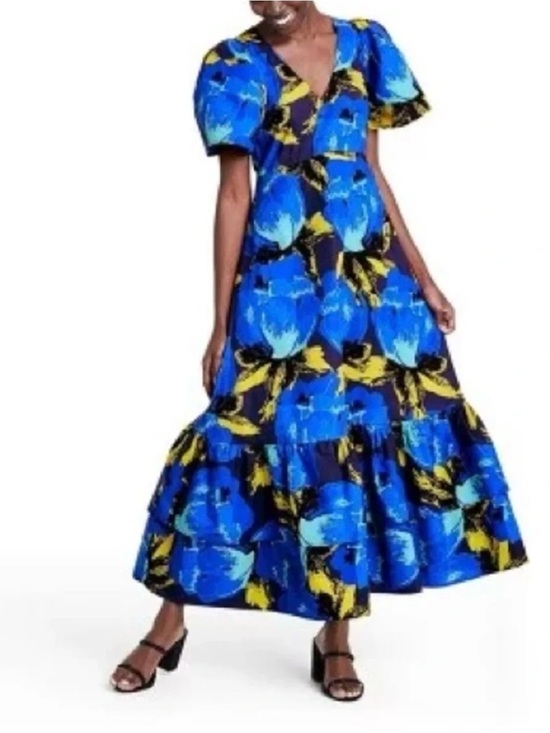 Christopher John Rogers Dresses & Skirts - Christopher John Rogers x Target Blue Floral Puff Sleeve Tiered Maxi Dress